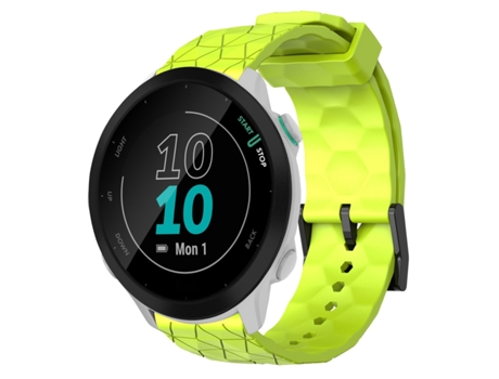 Correa Smartwatch para Garmin Forerunner 55 20mm Silicona de Color Sólido con Patrón de Fútbol (Verde Lima)