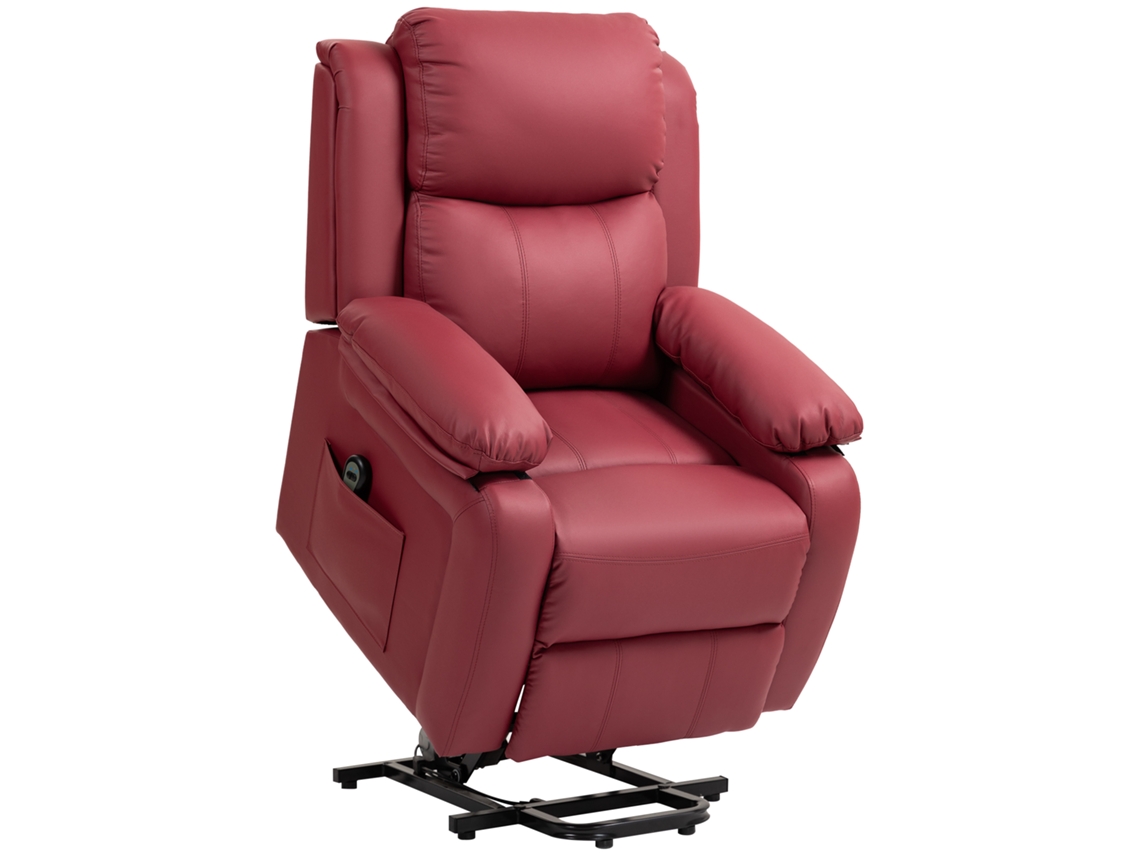 Sillón Reclinable Con Regulación De Altura, Reposapiés, Mando A Distancia, Piel Sintética, 76x90x105cm, Rojo.