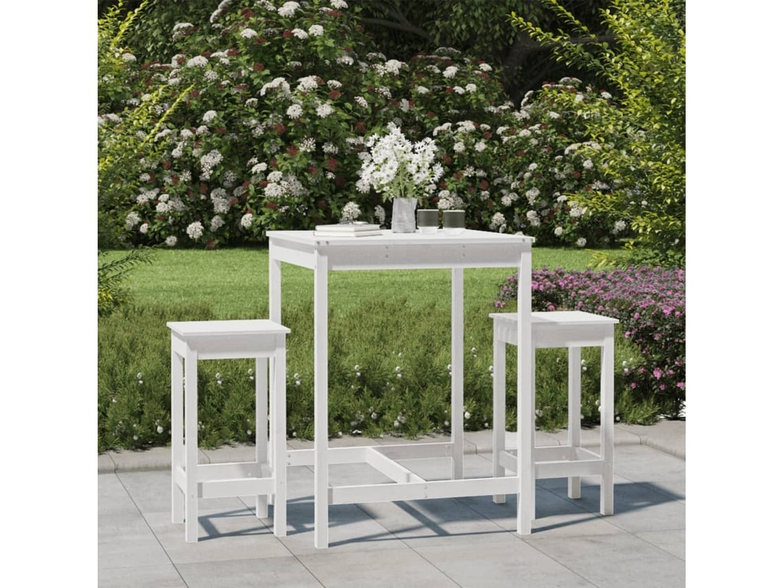 Conjunto Bar 3 Peças Para Jardim Pinho Maciço Branco Dkd Home Decor
