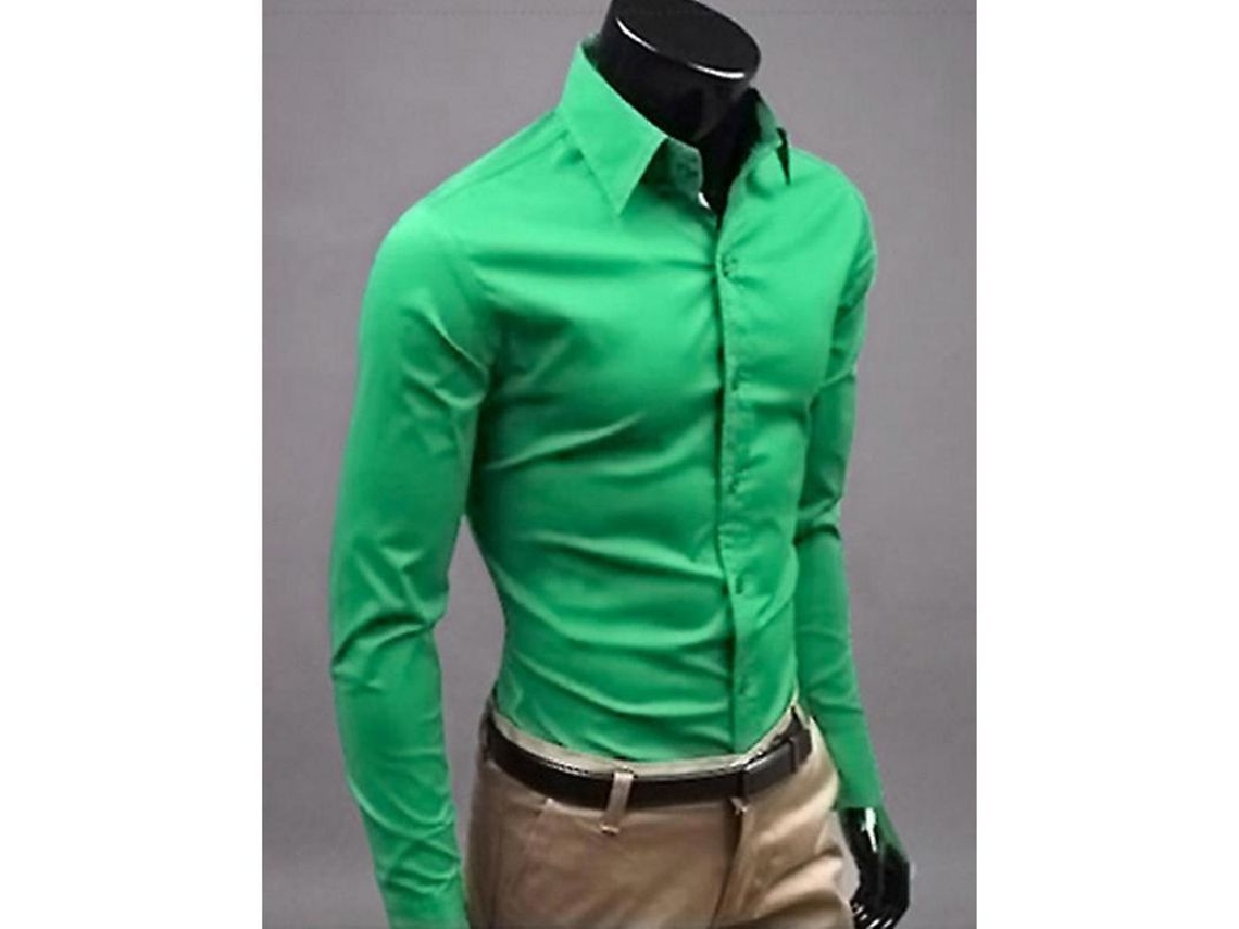 2026-camisas De Lujo Para Hombre Casual Formal Slim Fit Cuello Redondo Manga Larga Primavera Otoño M Verde