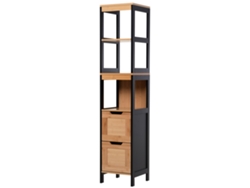 Columna Baño 3 Estantes 2 Cajones Bambú Negro 30x30x144cm