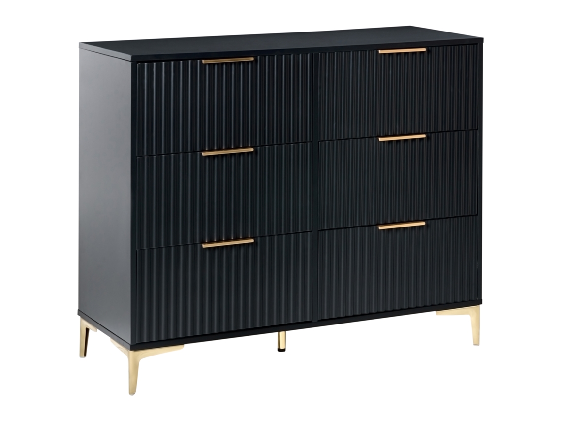 Cómoda moderna Beliani Walcott con cajones acanalados en MDF negro 108x40x89