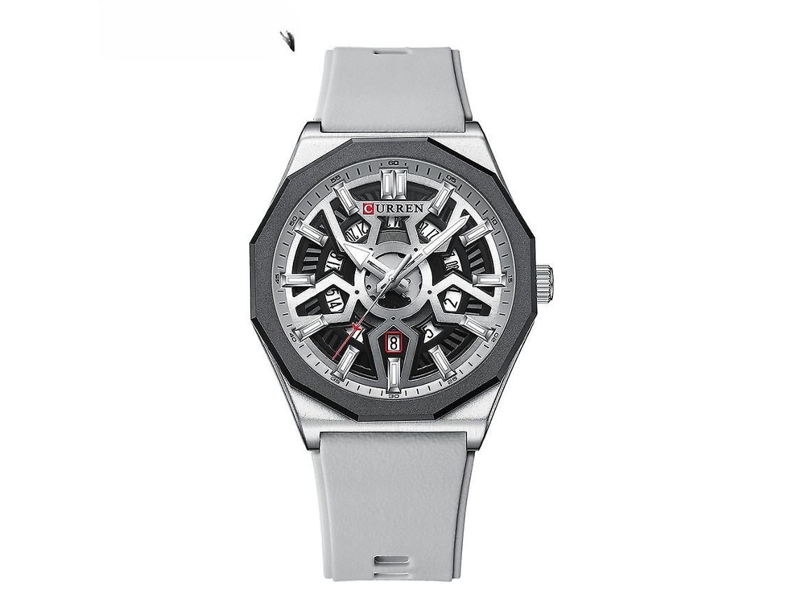 Relojes de Pulsera de Silicona Impermeables de Cuarzo a la Moda para Hombres Diseño Deportivo de Negocios-Concha Blanca Gris