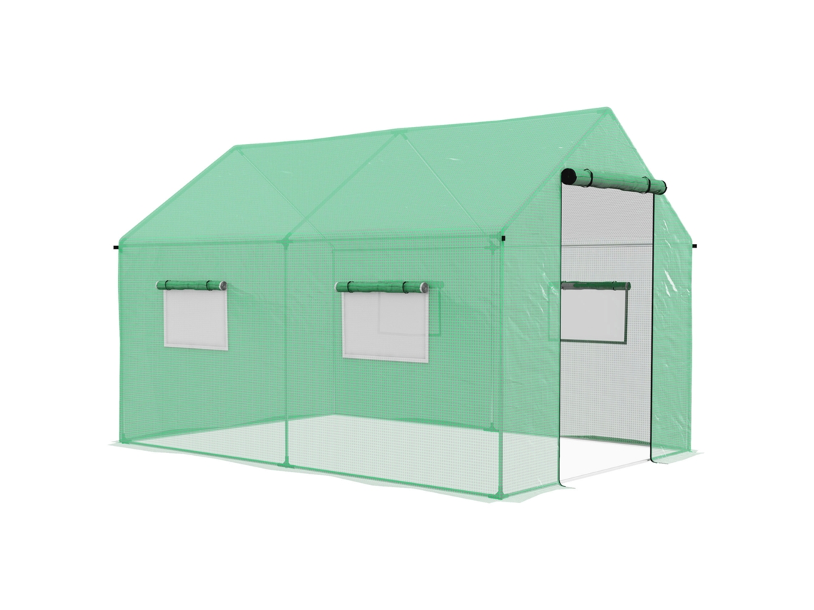 Estufa De Alumínio À Prova De Vento,2x3x2 M,com Janela Enrolável E Proteção Uv,ideal Para Tomate,estrutura Robusta Em Aço Na Cor Verde.