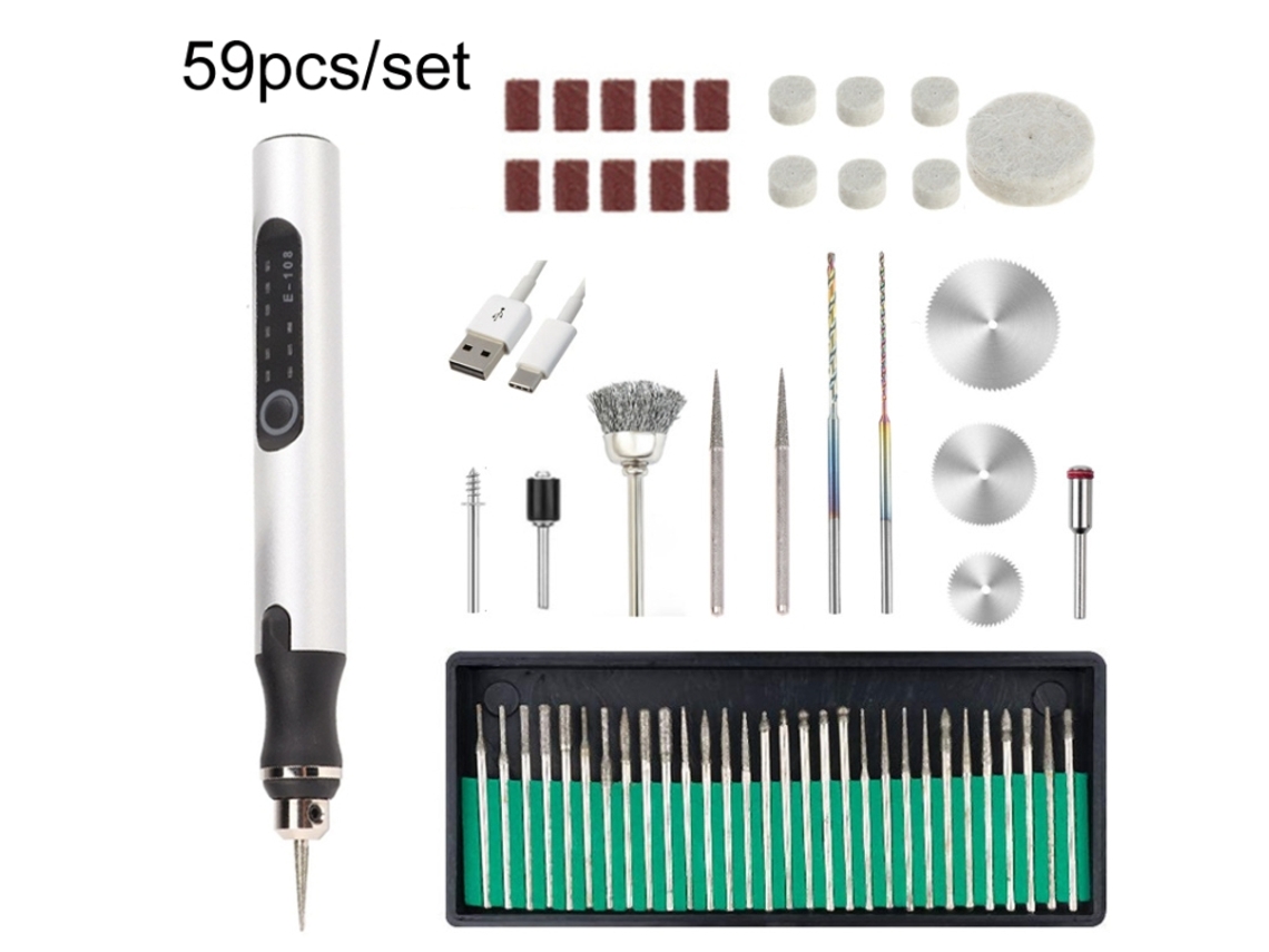 (plata) 59 Piezas/juego De Mini Taladro Inalámbrico Portátil Recargable Por Usb