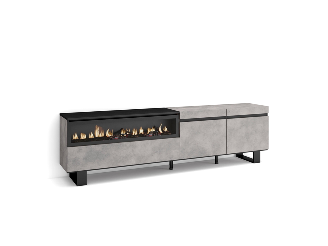 Mueble TV Televisión 200x57x35cm Para TV hasta 80 Chimenea eléctrica Diseño industrial Cemento