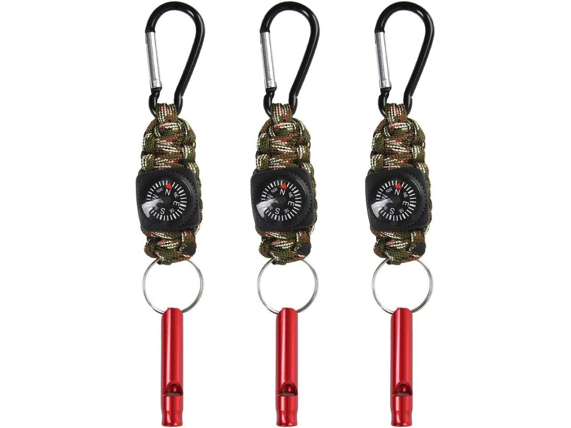 (paquete De 3) 4 En 1 Llavero Paracord Que Contiene Brújula De Navegación, Silbato De Supervivencia Y Hebilla De Montaña Multifuncional