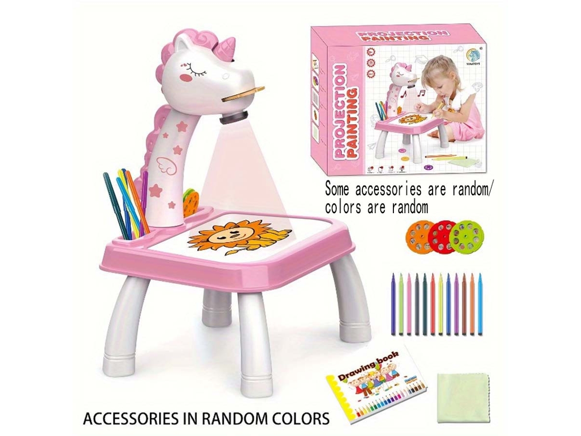 Mesa de dibujo infantil con proyección, forma de poni, pizarra eléctrica con música, borrable para bebés, juguete educativo. Aeuzwr