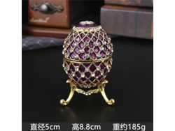 (morado) Joyero de metal hecho a mano con pintura esmaltada en forma de huevo de Pascua y detalles de diamantes.