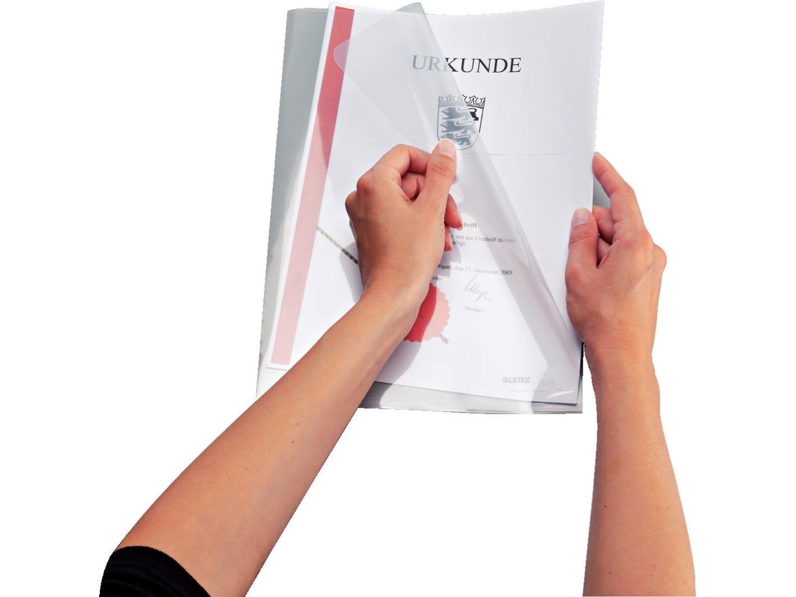 Funda para documentos Leitz Super Premium, A4, PVC, transparente, 0,15 mm de abertura en la parte superior y los laterales, calidad de archivo, película rígida (4153 00 Esselte Leitz)