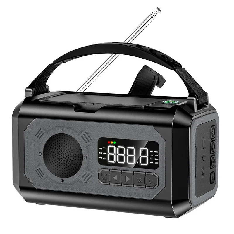 Radio de emergencia Viewleaf AM/FM/NOAA con 12000 mAh, paneles solares dobles, manivela, lámpara de lectura, ideal para acampar y uso al aire libre.