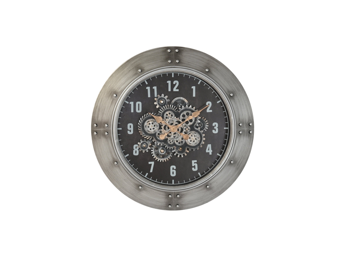 Reloj Pared Hierro Cristal Plateado 80x9x80cm
