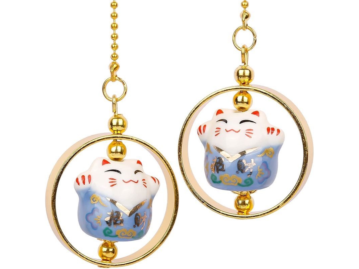 Colgante De Gato De Porcelana Lucky Para Coche Espejo Retrovisor Amigable Regalo Amarillo Morado