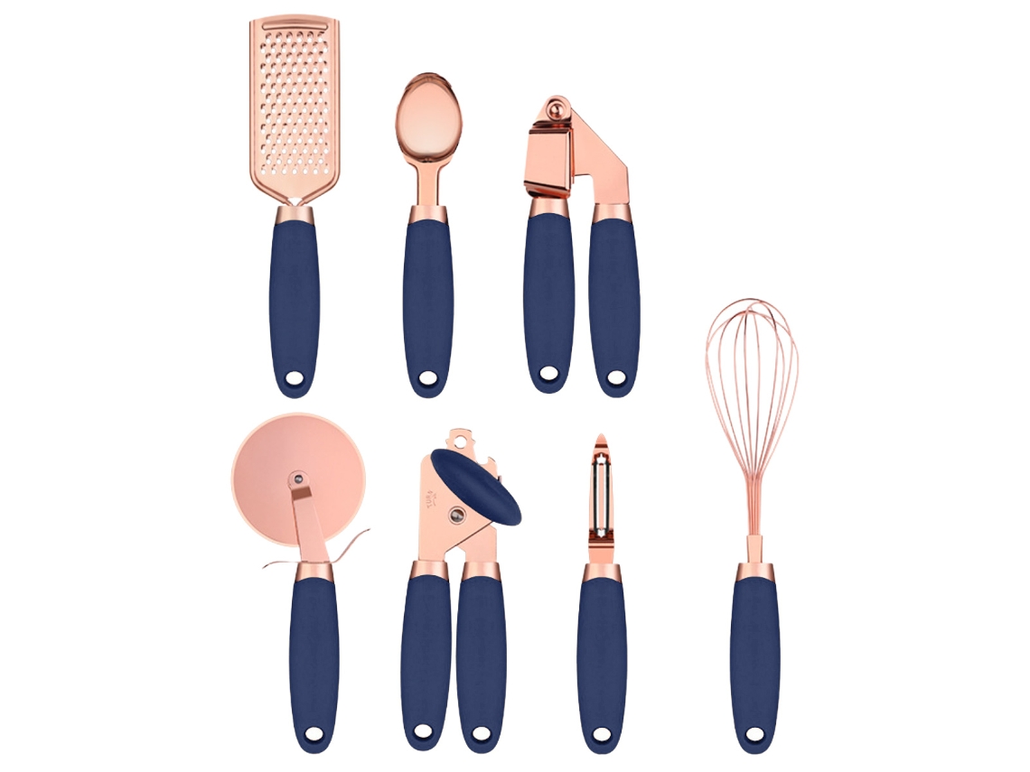 Juego de utensilios de cocina coloridos (7 piezas), utensilios de acero inoxidable recubiertos de cobre NEVEANCE