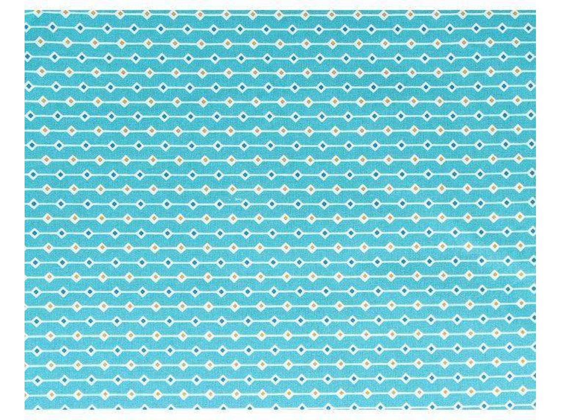 Tela de Algodón CRAFTY COTTON  (55 x 45 cm - Azul Claro con Rombos Naranjo y Azul)