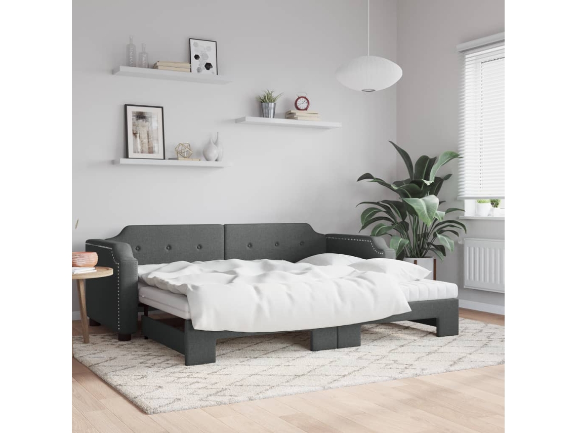 Sofá Cama Nido Con Colchón Tela Gris Oscuro 90x190 Cm