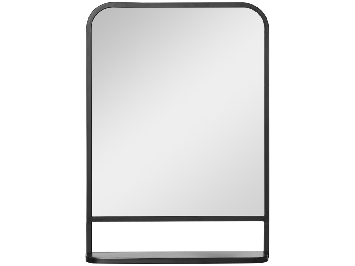 Espejo de pared BGA STORE con estante, moderno y elegante, rectangular, negro, para salón y recibidor (70 x 50 cm)