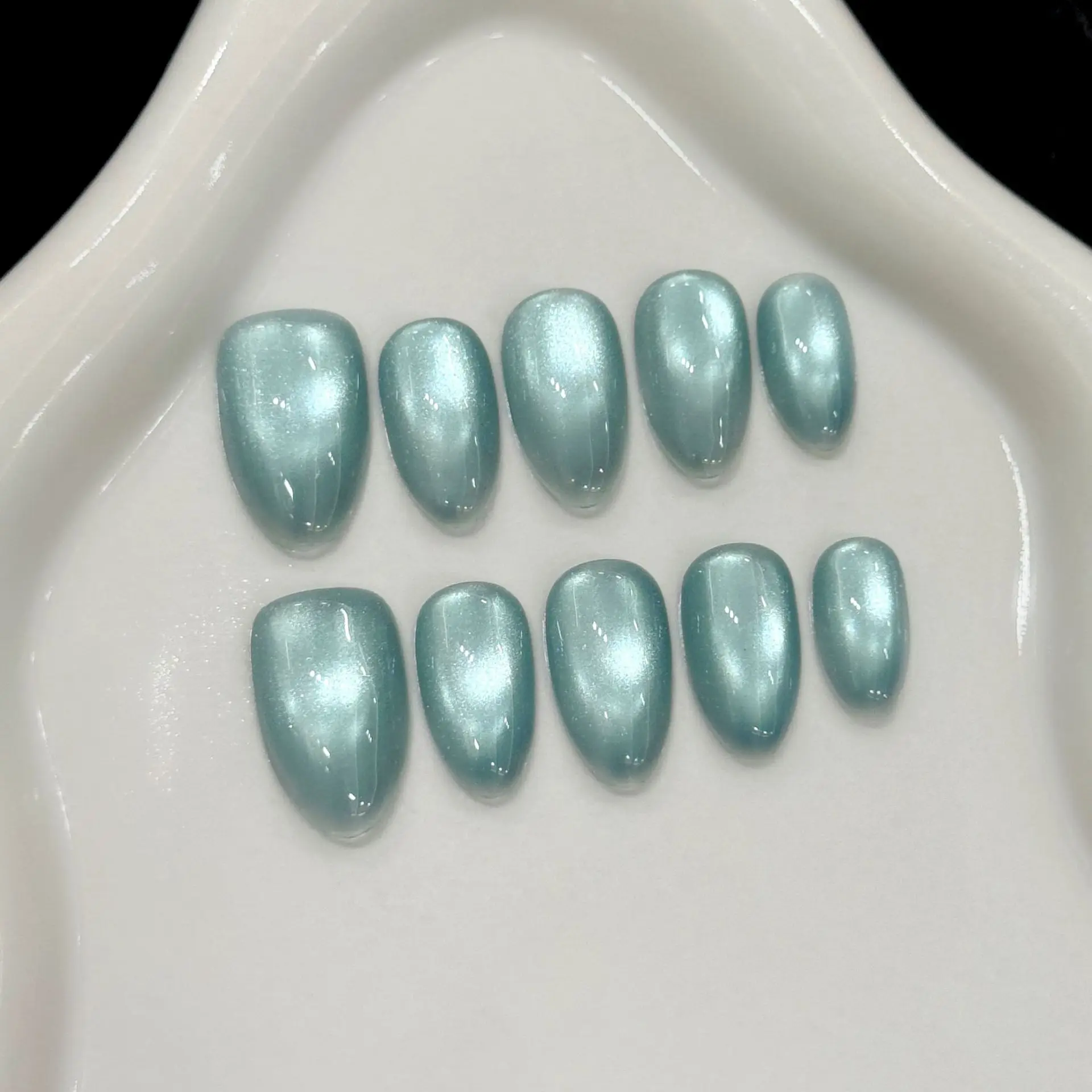 (2990-xs) 10 Pegatinas De Uñas Postizas Hechas A Mano, Sencillas Y Brillantes, Con Forma De Almendra.