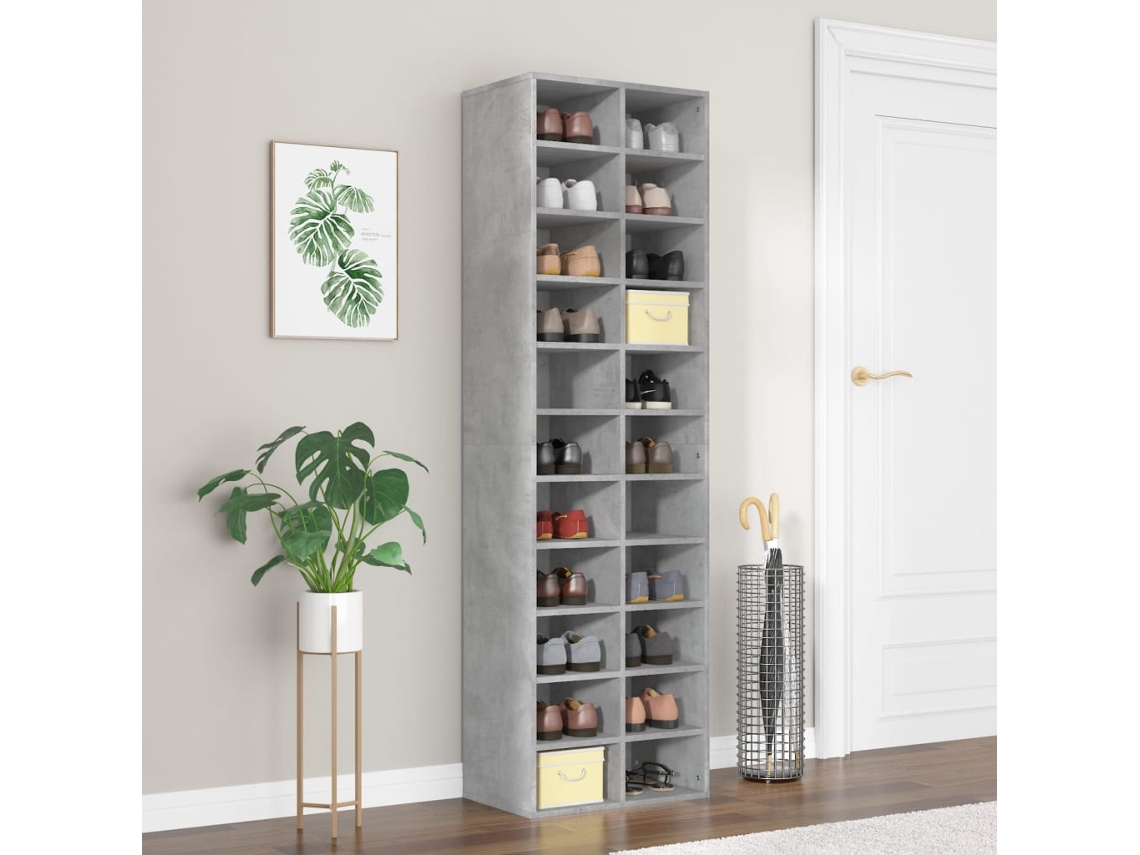 Mueble Zapatero | Armario Zapatero De Contrachapada Gris Hormigón 80x35,5x180 Cm