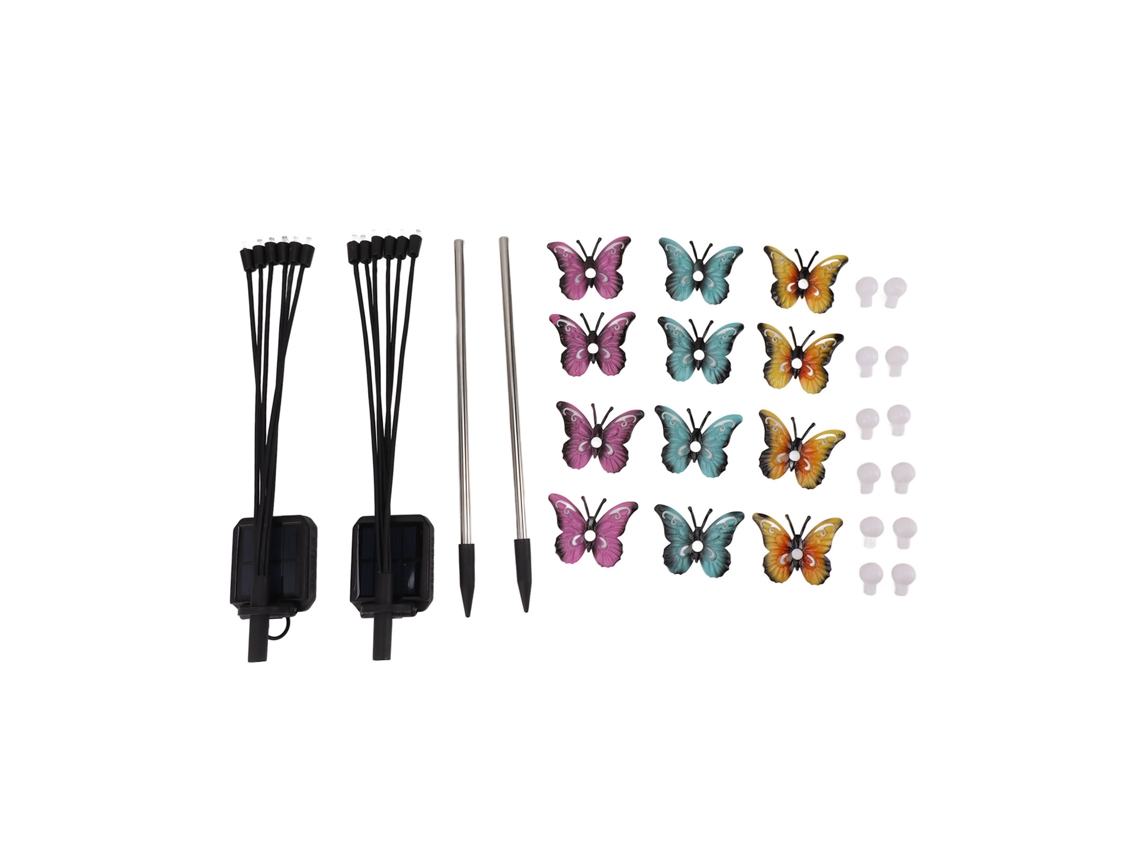 Juego De 2 Luces Solares De Jardín Con Forma De Mariposa Colgante, Led, Decorativas, De Hierro, Impermeables Para Exteriores.
