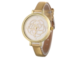 Reloj De Pulsera Moderno Para Mujer De Piel Con Esfera Redonda Y Movimiento De Cuarzo Dorado.