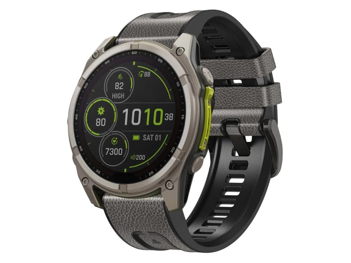 Bracelete Para Garmin (26mm) - Couro E Silicone - Liberação Rápida - Fivela De Aço Preta Cinza Estrelado