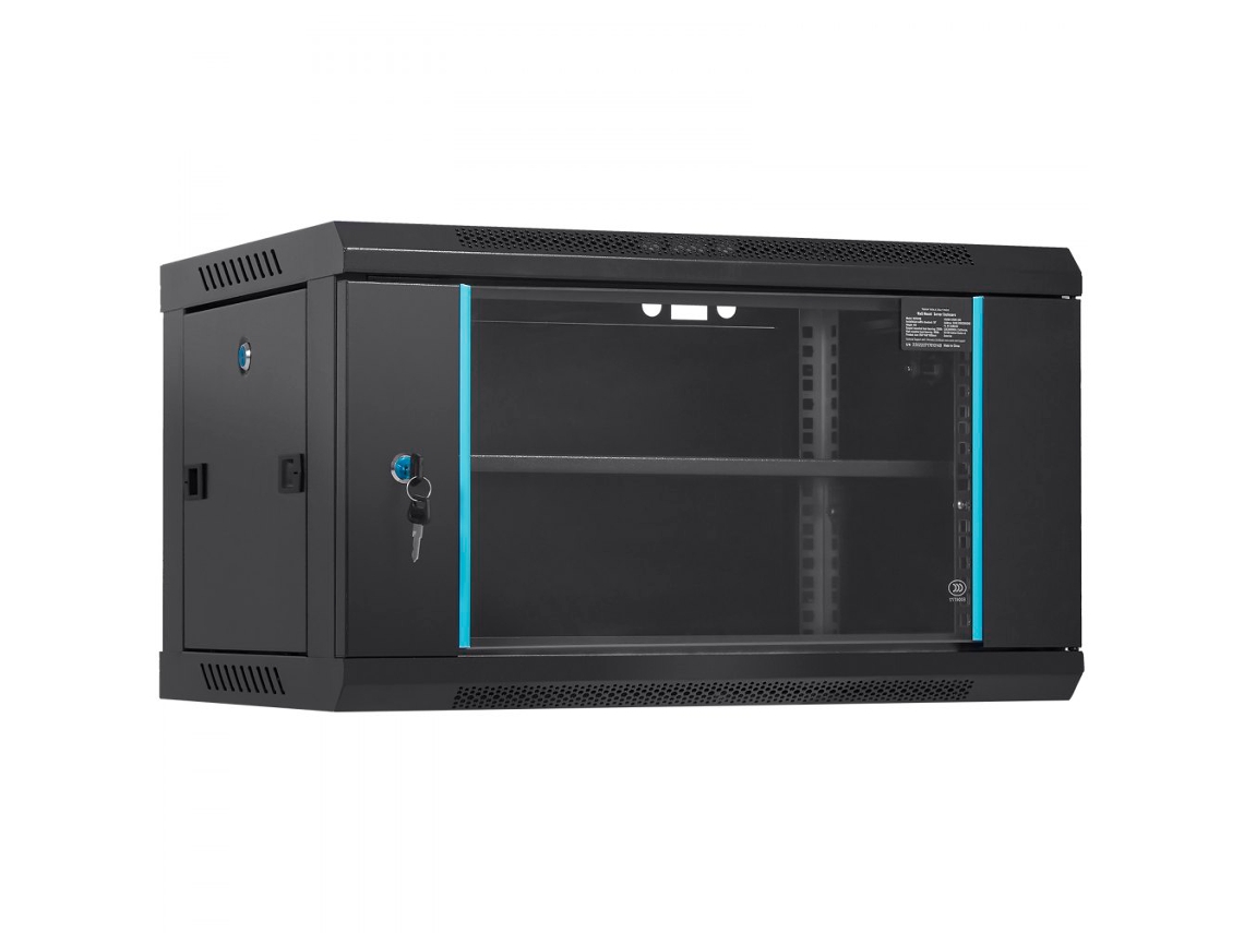 Gabinete de red de pared de 6U con puerta de vidrio y cerradura Tekmaquinas