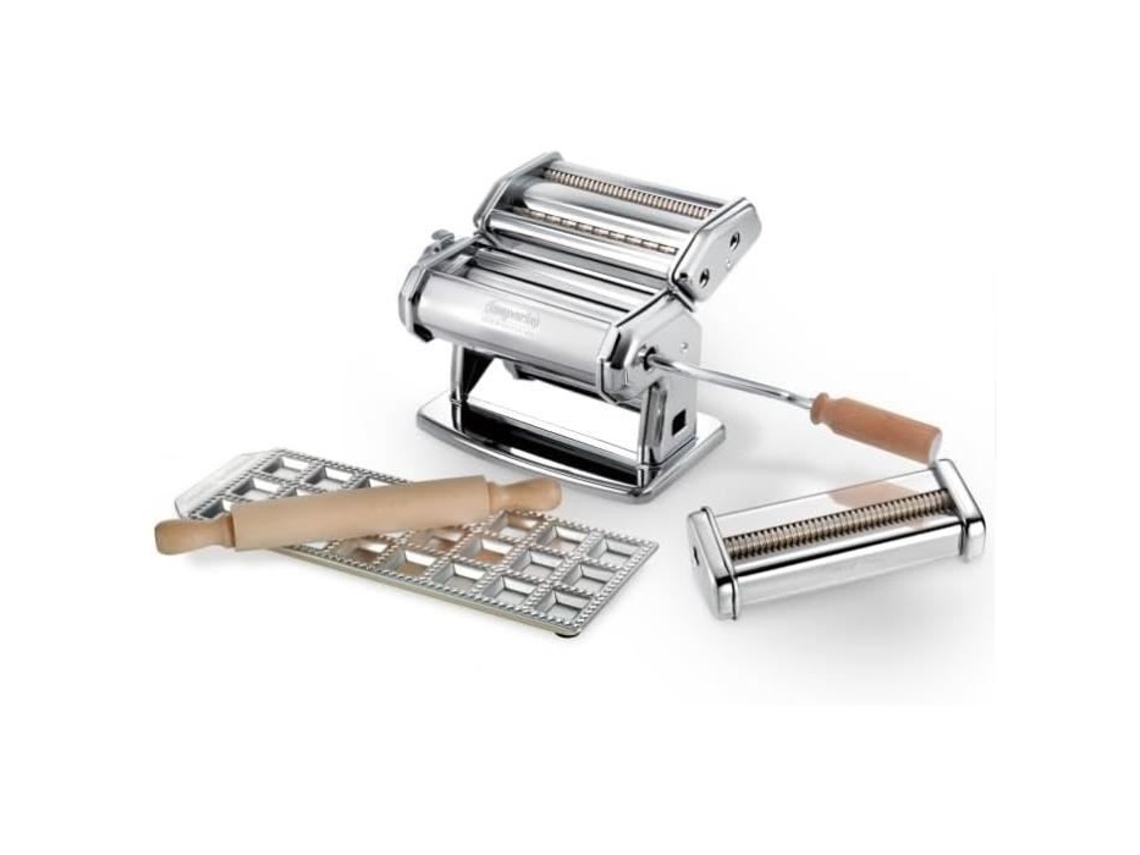 Caja de regalo IMPERIA compuesta por cortador de pasta Ipasta T. 2-6 de 5 mm con forma de ravioli clásico y rodillo.