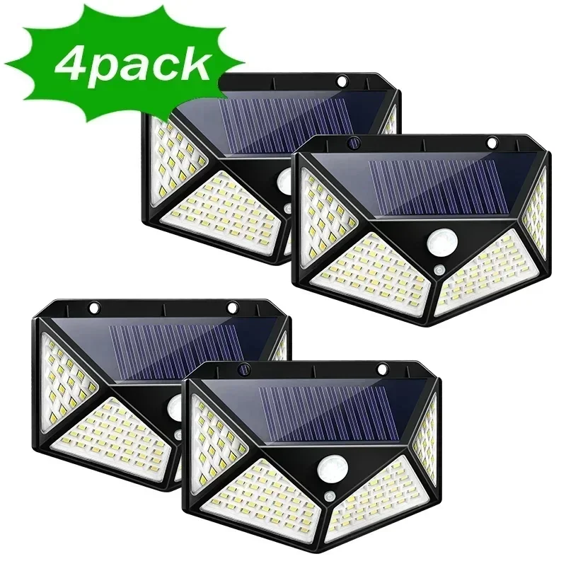 Apliques solares de pared de 1/2/4/8 pulgadas con 100 LED y sensor de movimiento, IP65, para escaleras, jardín e iluminación exterior. Aeuzwr