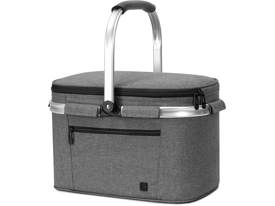 Bolso Térmico Grande/cesta De Picnic, 22 Litros, Gris Claro, Ideal Para Reuniones Al Aire Libre Y Acampadas