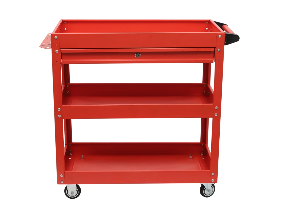 Carro de herramientas, diseño robusto, amplio espacio de almacenamiento, rojo.