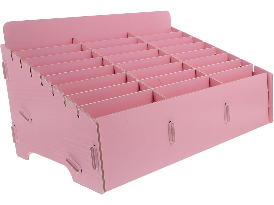 Organizador De Teléfono De Madera Rosa Con Compartimentos, Ideal Para Escritorio, Aula O Escuela. Soporte Para Teléfono Móvil.