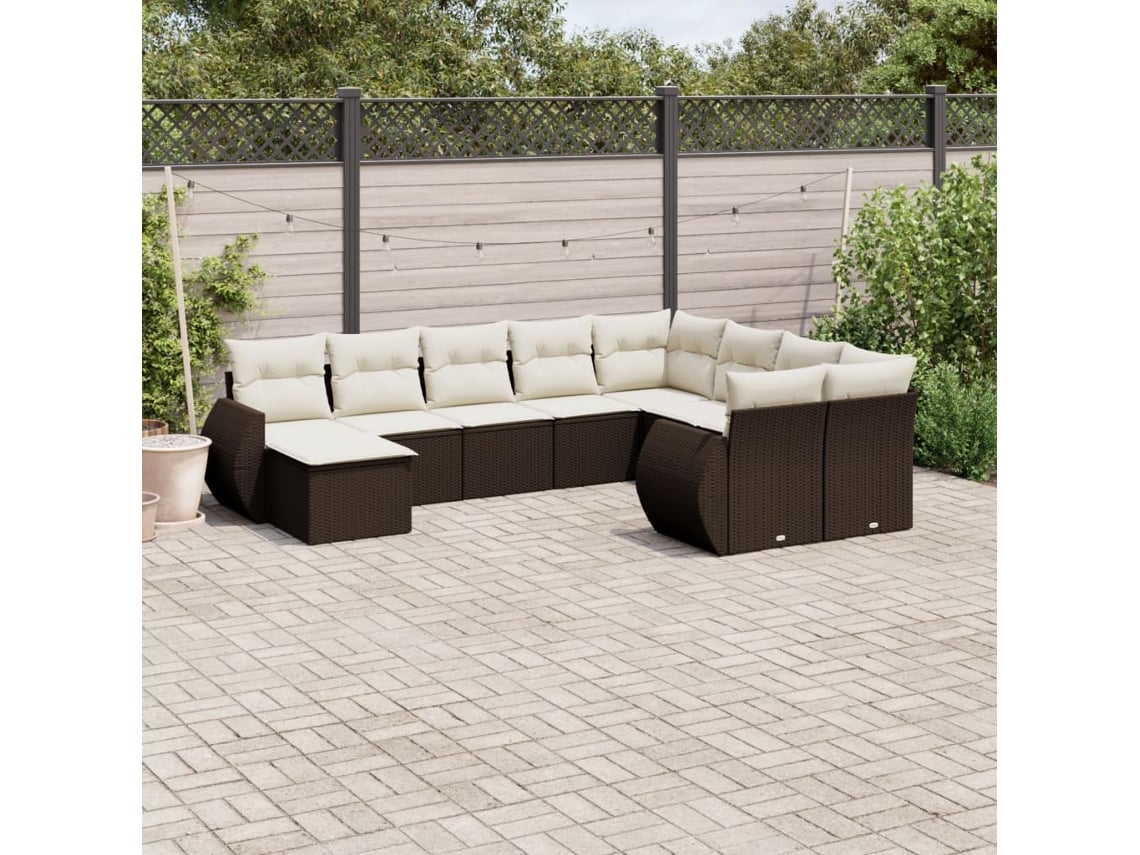 10 unidades Conjunto. Sofás Jardim Com Almofadões Vime Pe Castanho Dkd Home Decor