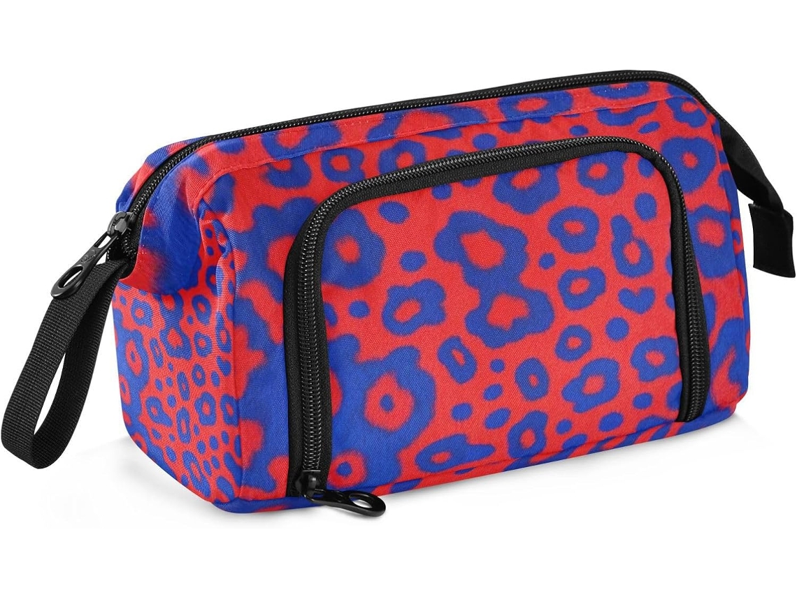 Besportble Estuche De Gran Capacidad Con Estampado De Leopardo Azul Y Rojo Para Estudiantes Y Nailon Robust...