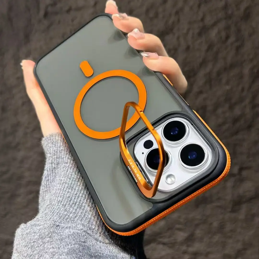 (iphone 16 Pro, Naranja) Funda Magnética A Prueba De Golpes Para Iphone Con Soporte Y Cubierta Trasera Protectora.