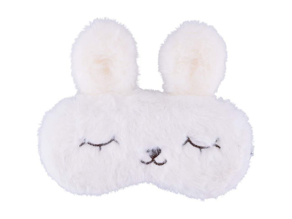 Antifaz Para Dormir Adorable Con Conejito De Peluche, Elástico, Opaco, Blanco, Talla Única.
