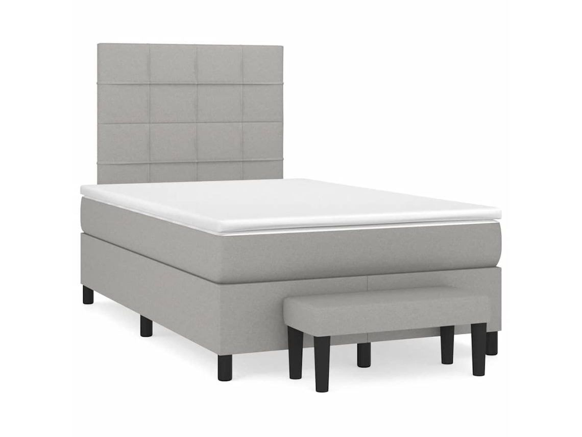 Cama Box Spring Con Colchón Tela Gris Claro 120x190 Cm