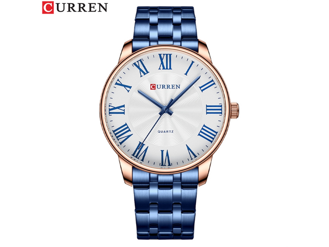 Reloj De Pulsera Sencillo Para Hombre (azul Rosa) De Cuarzo Con Esfera Grande, Números Romanos Y Correa De Acero Inoxidable.
