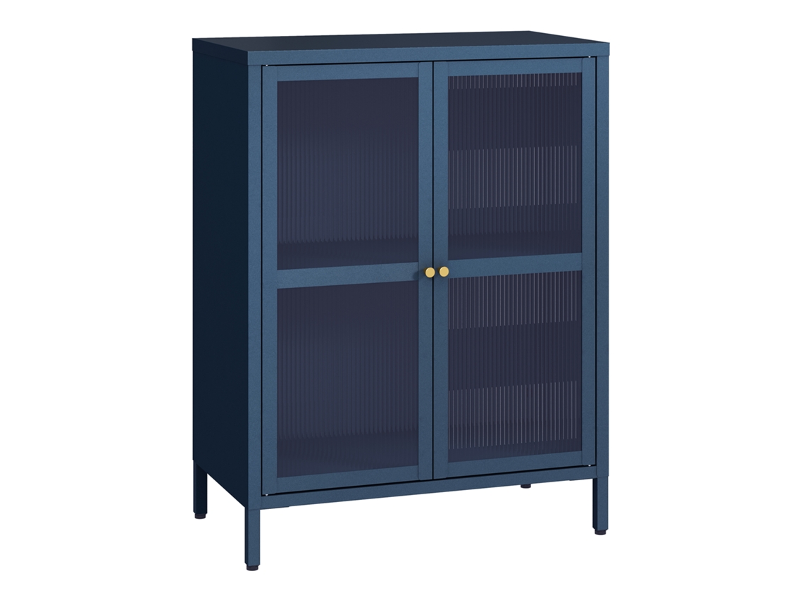Aparador Säkylä 84x64x35cm 2 Puertas Cristal Azul Marino [EN.CASA]
