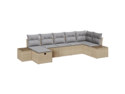 Conjunto 7 De Sofá De Jardín De Vidaxl Con Cojines Beige Ratán Sintético