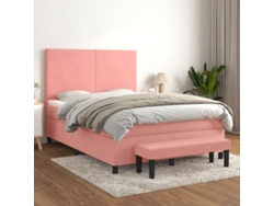 Cama Box Spring Con Colchón Terciopelo Rosa 140x200 Cm