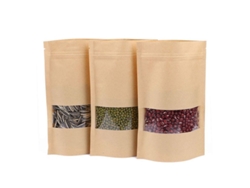 2026da-50 Bolsas Reutilizables De Papel Kraft Marrón Con Cremallera Estanca Y Ventana Transparente 14x22cm
