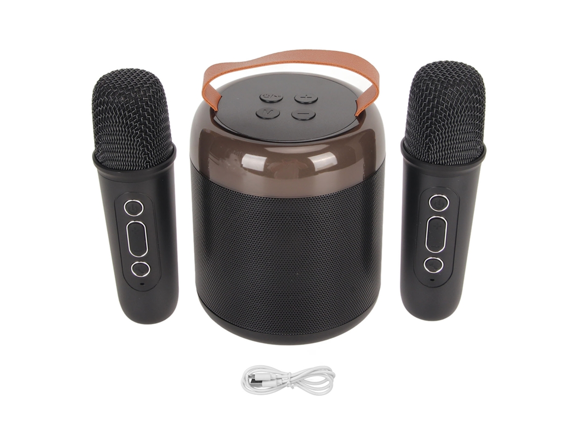 Máquina De Karaoke Portátil Con 2 Micrófonos Inalámbricos, Altavoz Bluetooth 5.3, Luz Rgb, Color Negro.