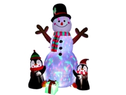 Adornos navideños inflables para exteriores, muñeco de nieve y pingüinos inflables con luces LED giratorias para decoración de jardín y patio.