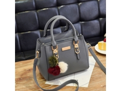 Bolso De Mujer De Pu Con Textura De Lichi Y Pompón, Bolso De Mano/bandolera De Gran Capacidad, Gris Oscuro.