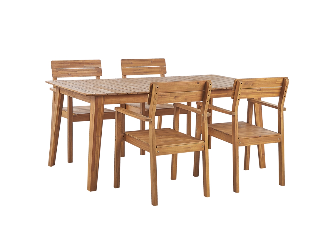 Conjunto de comedor 4 plazas de madera de acacia clara BELIANI Fornelli