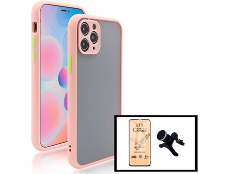 Kit Funda Anti-Choque Cámara Protection, Cristal Templado CeramicGlass Full Cover y Soporte Magnético Reforzado Coche Apple iPhone 13 PHONECARE Rosa