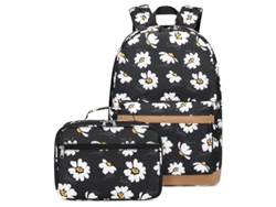 Mochila daisy print saco escolar de estudante leve de 14 polegadas fêmea preto