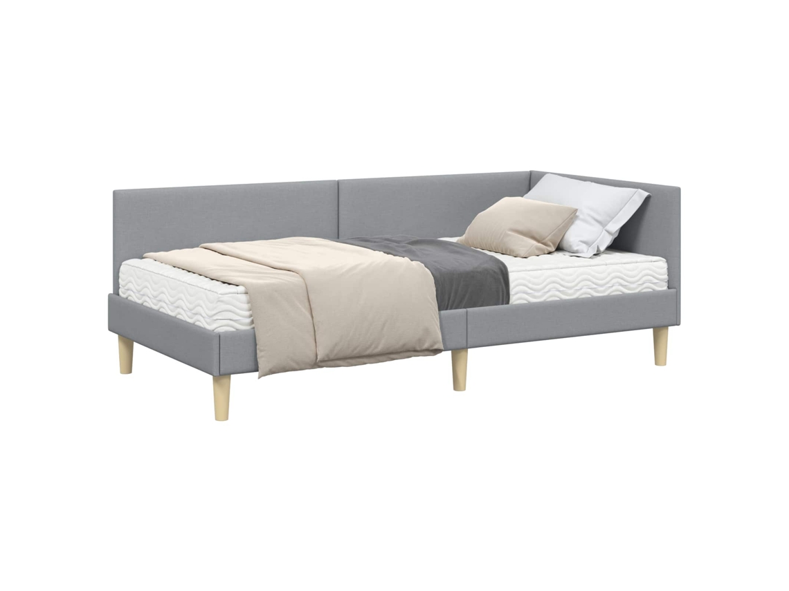 Maison Exclusive - Estructura De Cama Esquina Con Colchón 2 Pcs Gris Claro Tela