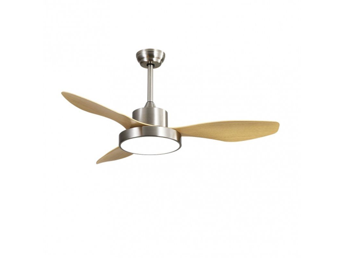 Ventilador DC Hayate 48W níquel y haya 39/54x120x120cm 3000-4000-6000K con mando, memoria y temporizador FABRILAMP